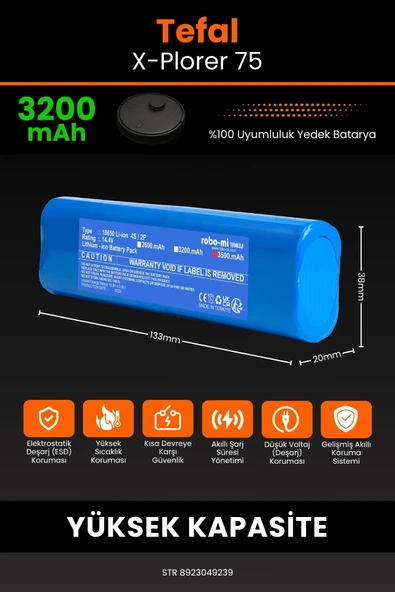 robo-mi Tefal X-Plorer 75 3200mAh Robot Süpürge Bataryası - Yüksek Yoğunluklu Li-ion Hücre - 2