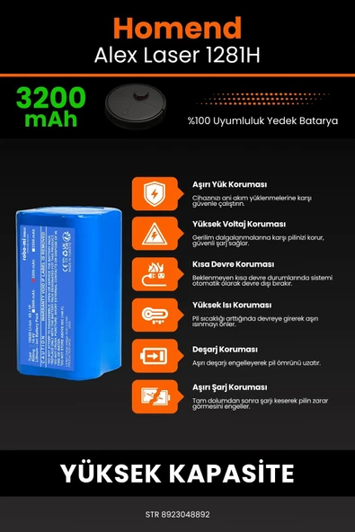 robo-mi Homend Alex Laser 1281h 3200mAh Robot Süpürge Bataryası - Koruma Katmanlı Batarya Teknolojisi - 5