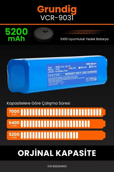 robo-mi Grundig Vcr 9031 5200mAh Robot Süpürge Bataryası - Yüksek Yoğunluklu Li-ion Hücre - 4