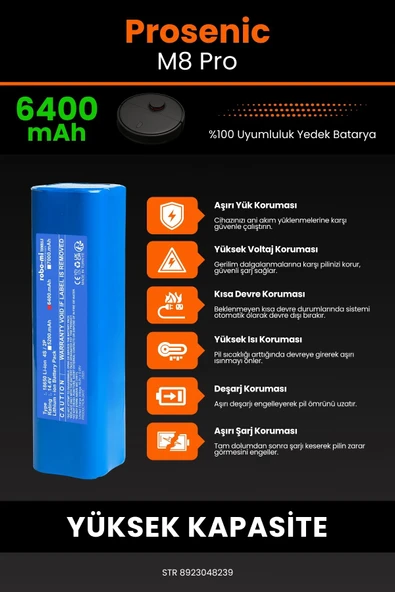 robo-mi Proscenic Prosenic M8 Pro 6400mAh Robot Süpürge Bataryası - Sertifikalı Güvenlik, Gerçek Kapasite - 5