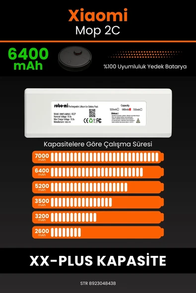 robo-mi Xiaomi Mi Vacuum Mop 2C 6400mAh Robot Süpürge Bataryası - Sertifikalı Güvenlik, Gerçek Kapasite - 4