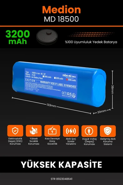 robo-mi Medion MD 18500 3200mAh Robot Süpürge Bataryası - Koruma Katmanlı Batarya Teknolojisi - Resim 2