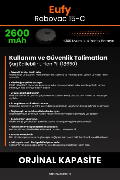 robo-mi Eufy Robovac 15C 2600mAh Robot Süpürge Bataryası - Koruma Katmanlı Batarya Teknolojisi - 7