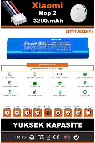robo-mi Xiaomi Mi Vacuum Mop 2 STYTJ03ZHM 3200mAh Robot Süpürge Bataryası - Sertifikalı Güvenlik - Resim 6