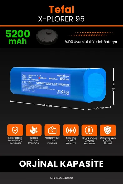 robo-mi Tefal X-Plorer 95 5200mAh Robot Süpürge Bataryası - Yüksek Yoğunluklu Li-ion Hücre - 2