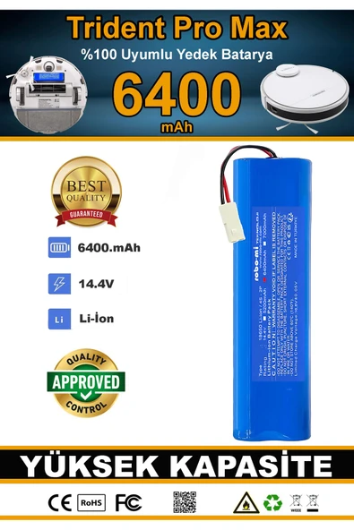 robo-mi Trident Pro Max 6400mAh Robot Süpürge Bataryası - Gerçek Kapasite, Maksimum Güvenlik - Resim 5