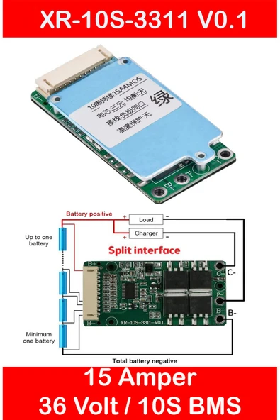 robo-mi Bms Li-Ion 10S 36V 15A Balanslı (4 MOS) - Resim 4