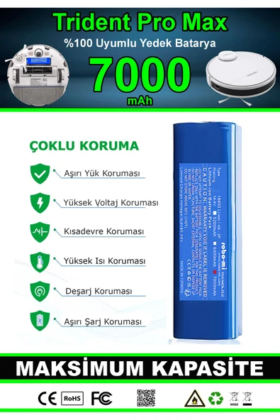 robo-mi Trident Pro Max 7000mAh Robot Süpürge Bataryası - Gerçek Kapasite, Maksimum Güvenlik - 3