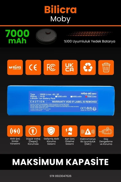 robo-mi Bilicra Moby 7000mAh Robot Süpürge Bataryası - Gerçek Kapasite, Maksimum Güvenlik - 3