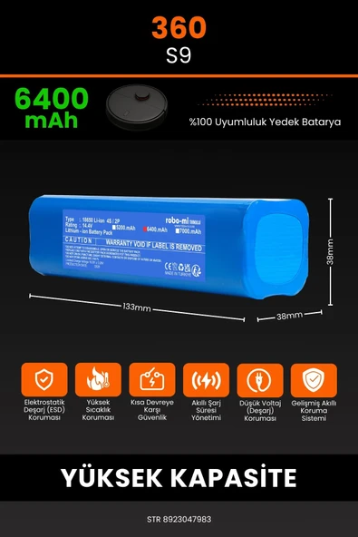 robo-mi 360 S9 6400mAh Robot Süpürge Bataryası - Gerçek Kapasite, Maksimum Güvenlik - 2