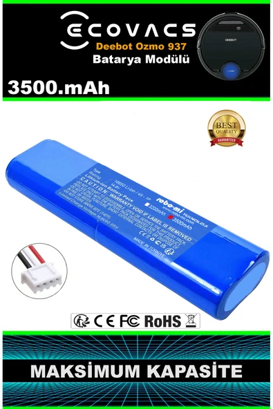 robo-mi Ecovacs Deebot Ozmo 937 3500mAh Robot Süpürge Bataryası - Gerçek Kapasite, Maksimum Güvenlik ürün görseli 1