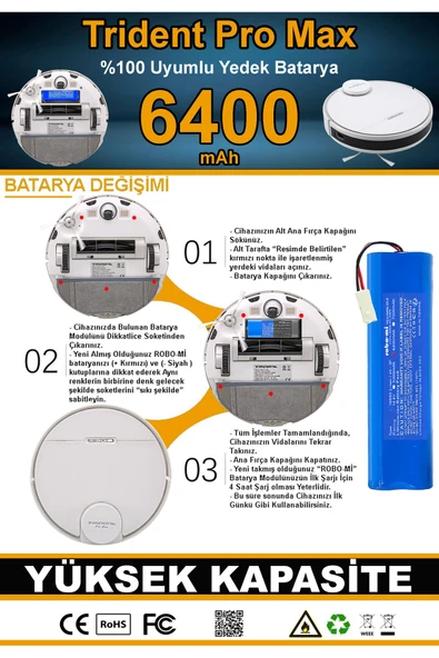 robo-mi Trident Pro Max 6400mAh Robot Süpürge Bataryası - Gerçek Kapasite, Maksimum Güvenlik - Resim 7