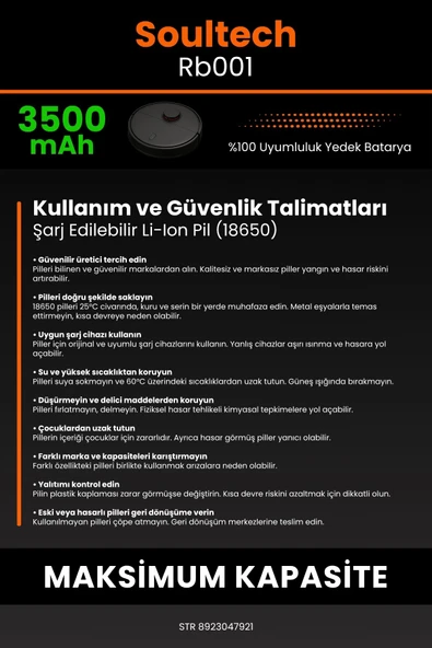 robo-mi Soultech RB001 3500mAh Robot Süpürge Bataryası - Gerçek Kapasite, Maksimum Güvenlik - Resim 7