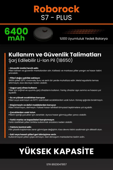 robo-mi Roborock S7 Plus 6400mAh Robot Süpürge Bataryası - Gerçek Kapasite, Maksimum Güvenlik - Resim 7
