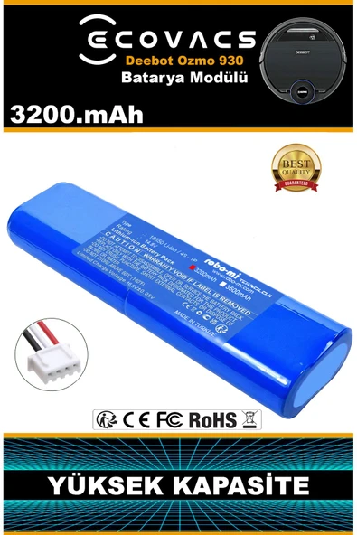 robo-mi Ecovacs Deebot Ozmo 930 3200mAh Robot Süpürge Bataryası - Gerçek Kapasite, Maksimum Güvenlik