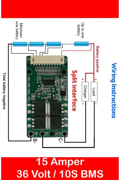 robo-mi Bms Li-Ion 10S 36V 15A Balanslı (4 MOS) - Resim 3