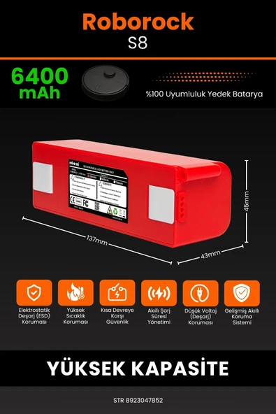 robo-mi Roborock S8 6400mAh Robot Süpürge Bataryası - Gerçek Kapasite, Maksimum Güvenlik - 2