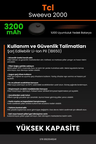 robo-mi Tcl Sweeva 2000 3200mAh Robot Süpürge Bataryası - Yüksek Yoğunluklu Li-ion Hücre - Resim 7