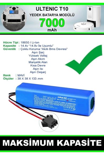 robo-mi Ultenic T10 Pro 7000mAh Robot Süpürge Bataryası - Gerçek Kapasite, Maksimum Güvenlik - 5