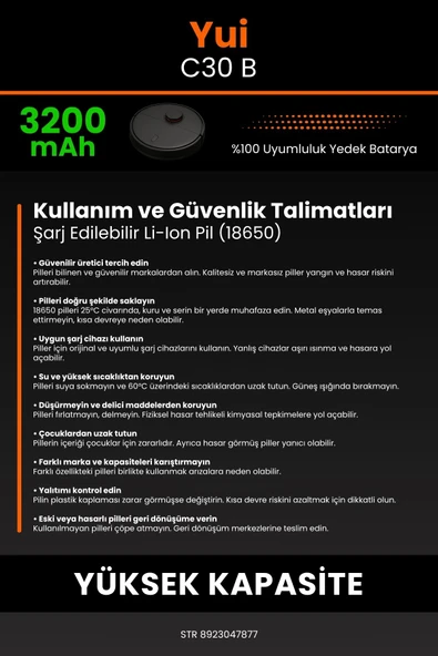robo-mi Yui C30B 3200mAh Robot Süpürge Bataryası - Gerçek Kapasite, Maksimum Güvenlik - 7