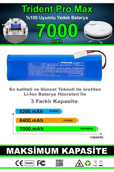 robo-mi Trident Pro Max 7000mAh Robot Süpürge Bataryası - Gerçek Kapasite, Maksimum Güvenlik - 2