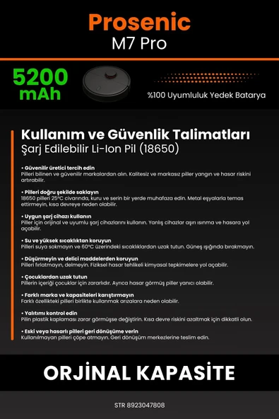 robo-mi Proscenic M7 Pro 5200mAh Robot Süpürge Bataryası - Gerçek Kapasite, Maksimum Güvenlik - 7