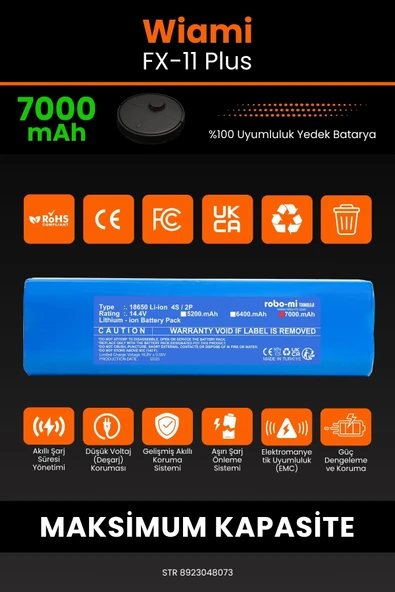 robo-mi Wiami FX-11 PLUS 7000mAh Robot Süpürge Bataryası - Gerçek Kapasite, Maksimum Güvenlik - Resim 3
