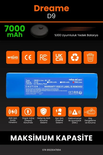 robo-mi Dreame Vacuum Mop D9 7000mAh Robot Süpürge Bataryası - Gerçek Kapasite, Maksimum Güvenlik - 3
