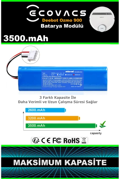 robo-mi Ecovacs Deebot Ozmo 900 3500mAh Robot Süpürge Bataryası - Gerçek Kapasite, Maksimum Güvenlik - Resim 2