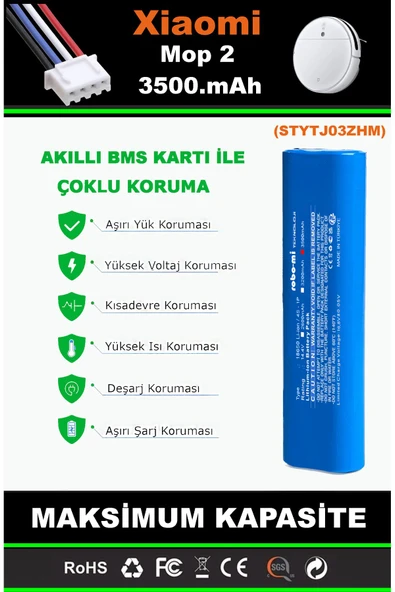 robo-mi Xiaomi Mi Vacuum Mop 2 STYTJ03ZHM 3500mAh Robot Süpürge Bataryası - Gerçek Kapasite - 3
