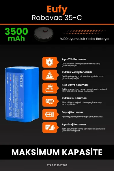 robo-mi Eufy Robovac 35C 3500mAh Robot Süpürge Bataryası - Gerçek Kapasite, Maksimum Güvenlik - 5