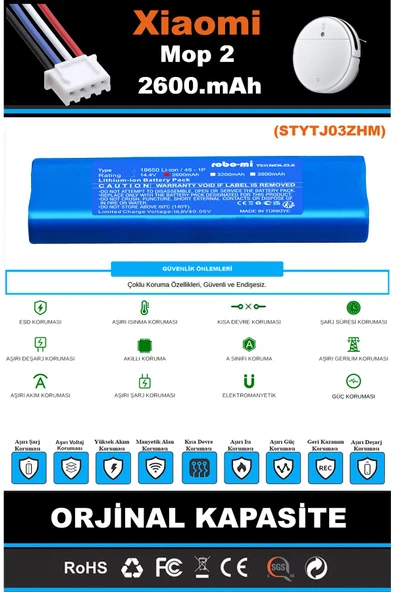 robo-mi Xiaomi Mi Vacuum Mop 2 STYTJ03ZHM 2600mAh Robot Süpürge Bataryası - Sertifikalı Güvenlik - 6