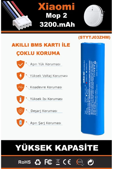 robo-mi Xiaomi Mi Vacuum Mop 2 STYTJ03ZHM 3200mAh Robot Süpürge Bataryası - Gerçek Kapasite - 3