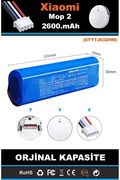 robo-mi Xiaomi Mi Vacuum Mop 2 STYTJ03ZHM 2600mAh Robot Süpürge Bataryası - Sertifikalı Güvenlik - 5