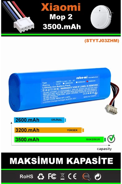 robo-mi Xiaomi Mi Vacuum Mop 2 STYTJ03ZHM 3500mAh Robot Süpürge Bataryası - Gerçek Kapasite - 2