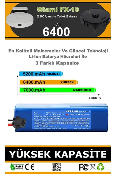 robo-mi Wiami FX-10 6400mAh Robot Süpürge Bataryası - Gerçek Kapasite, Maksimum Güvenlik - Resim 2