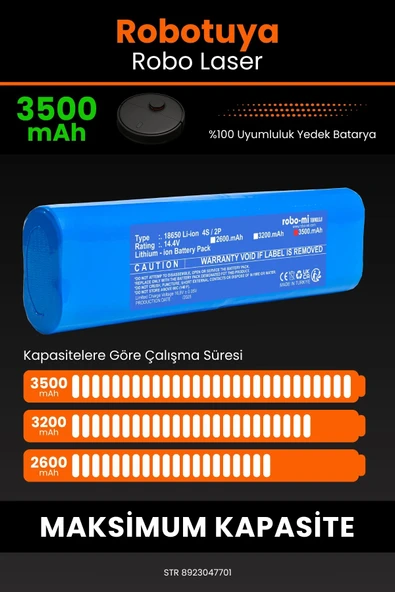 robo-mi Robotuya RoboLaser 3500mAh Robot Süpürge Bataryası - Gerçek Kapasite, Maksimum Güvenlik - 4