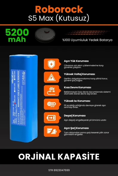 robo-mi Roborock S5 Max 5200mAh Robot Süpürge Bataryası - Gerçek Kapasite, Maksimum Güvenlik - 5