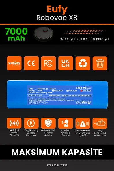 robo-mi Eufy Robovac X8 7000mAh Robot Süpürge Bataryası - Gerçek Kapasite, Maksimum Güvenlik - 3