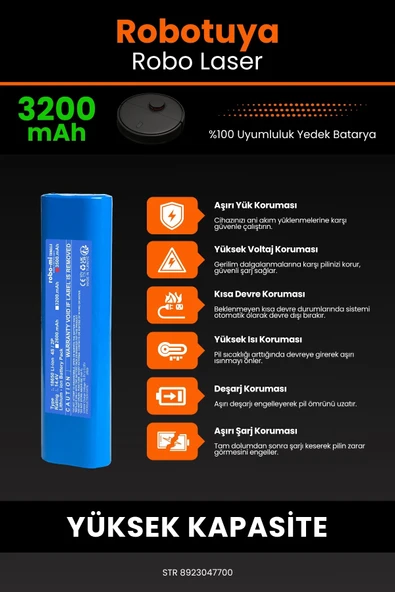 robo-mi Robotuya RoboLaser 3200mAh Robot Süpürge Bataryası - Gerçek Kapasite, Maksimum Güvenlik - 5