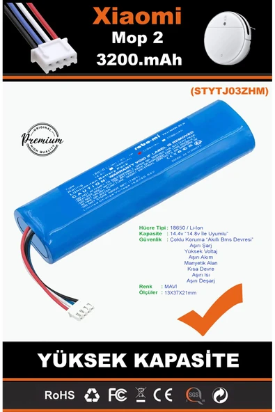 robo-mi Xiaomi Mi Vacuum Mop 2 STYTJ03ZHM 3200mAh Robot Süpürge Bataryası - Gerçek Kapasite - 4