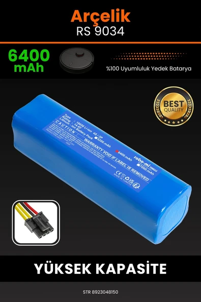 robo-mi Arçelik Rs 9034 Hm 6400mAh Robot Süpürge Bataryası - Sertifikalı Güvenlik, Gerçek Kapasite