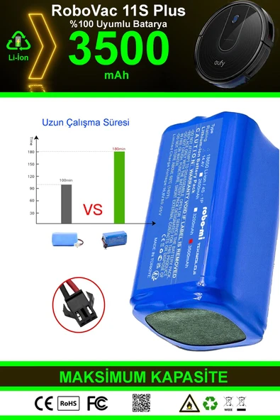 robo-mi Eufy Robovac 11S Plus 3500mAh Robot Süpürge Bataryası - Gerçek Kapasite, Maksimum Güvenlik - 4