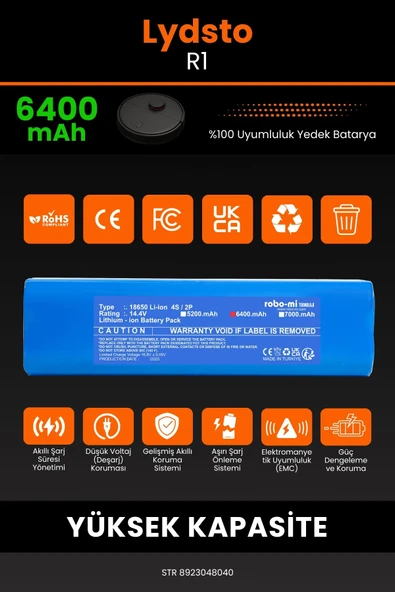 robo-mi Lydsto R1 6400mAh Robot Süpürge Bataryası - Gerçek Kapasite, Maksimum Güvenlik - 3
