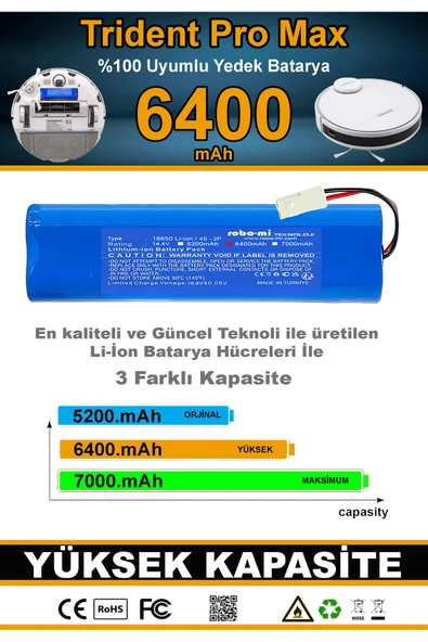 robo-mi Trident Pro Max 6400mAh Robot Süpürge Bataryası - Gerçek Kapasite, Maksimum Güvenlik - Resim 2