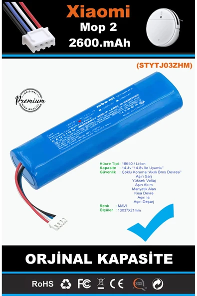 robo-mi Xiaomi Mi Vacuum Mop 2 STYTJ03ZHM 2600mAh Robot Süpürge Bataryası - Sertifikalı Güvenlik - 4