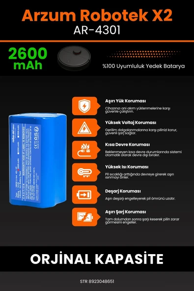 robo-mi Arzum AR4301 Robotek X2 2600mAh Robot Süpürge Bataryası - Koruma Katmanlı Batarya Teknolojisi - Resim 5