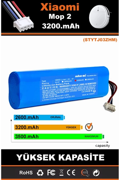 robo-mi Xiaomi Mi Vacuum Mop 2 STYTJ03ZHM 3200mAh Robot Süpürge Bataryası - Gerçek Kapasite - 2
