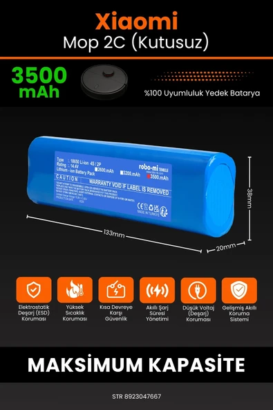 robo-mi Xiaomi Mi Vacuum Mop 2C 3500mAh Robot Süpürge Bataryası - Gerçek Kapasite, Maksimum Güvenlik - 2