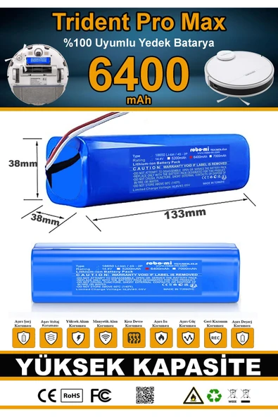 robo-mi Trident Pro Max 6400mAh Robot Süpürge Bataryası - Gerçek Kapasite, Maksimum Güvenlik - Resim 6